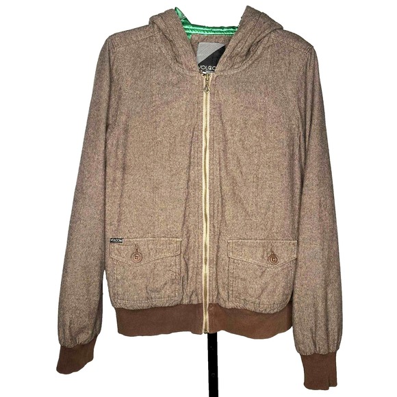 Volcom Jackets & Blazers - Volcom womens‎ size Medium Brown Dreamstate Bomber Hooded Jacket pockets lined